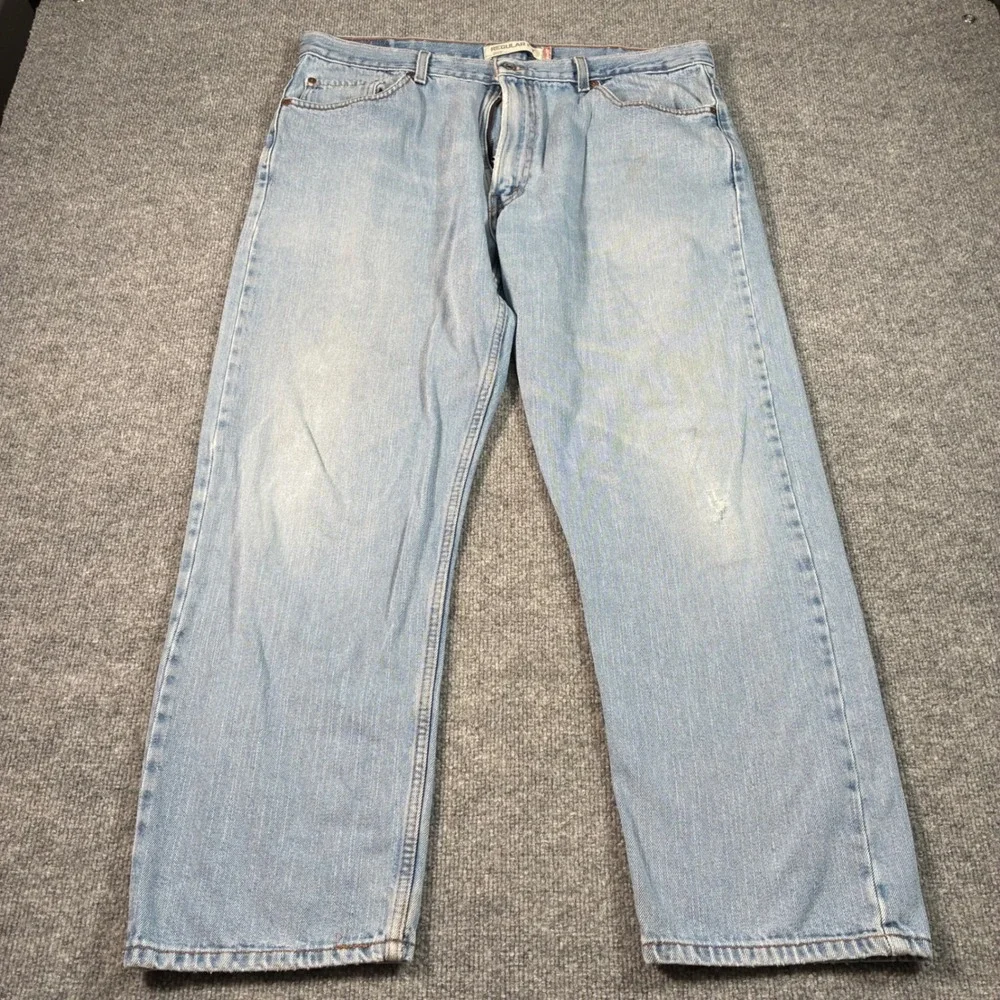 Levis 505 Regular Fit Jeans Mens 40x29 Light Wash Distressed Straight Leg Denim